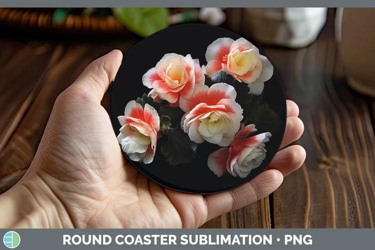 Flowers Begonia Round Coaster Sublimation Coaster Designs