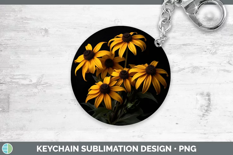 Flowers Black-eyed Susan Keychain Sublimation Keyring Design