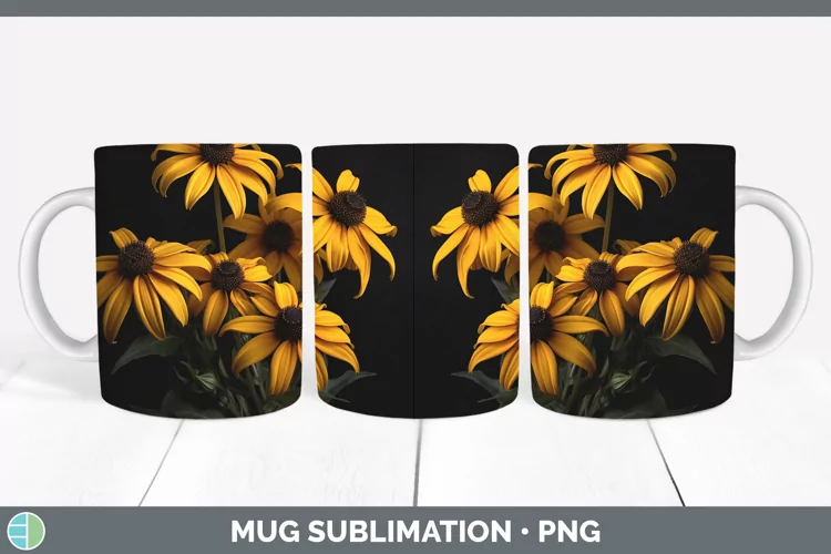 Flowers Black-eyed Susan Mug Wrap Sublimation Coffee Cup Des