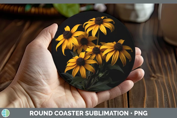 Flowers Black-eyed Susan Round Coaster Sublimation Coaster D
