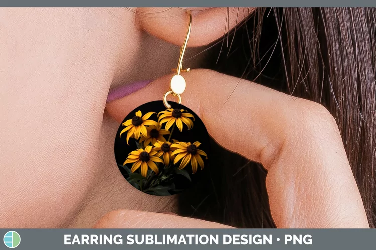 Flowers Black-eyed Susan Round Earrings Sublimation Earrings
