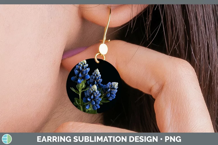 Flowers Bluebonnet Round Earrings Sublimation Earrings Desig
