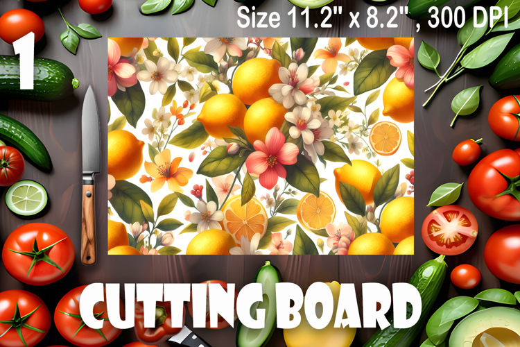 Watercolor summers flowers, oranges and lemons Cutting Board
