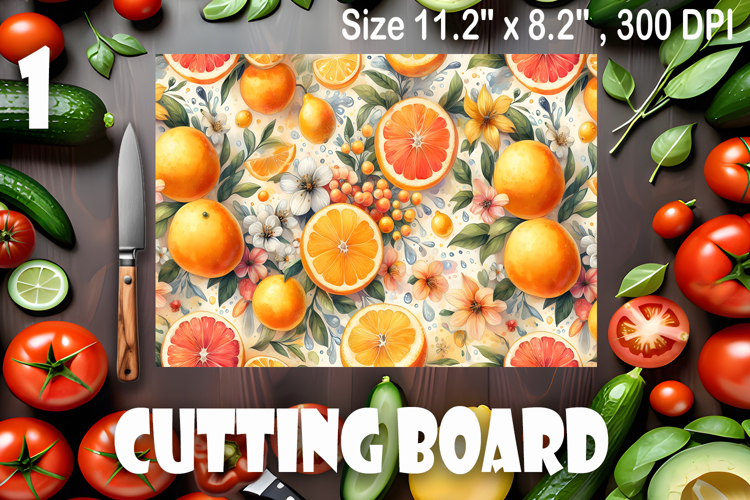 Watercolor summers flowers, oranges and lemons Cutting Board