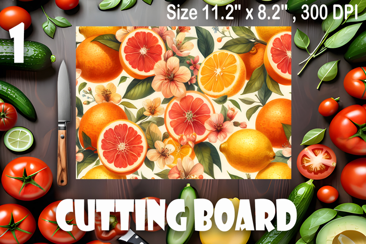Watercolor summers flowers, oranges and lemons Cutting Board