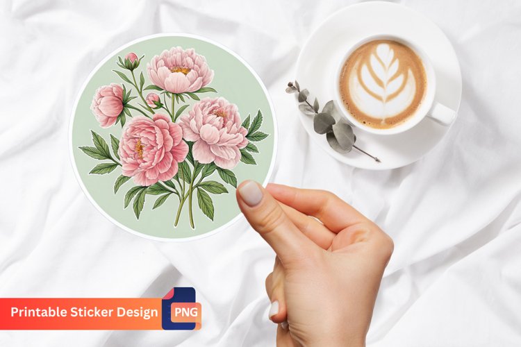 Pink Peony Flower Sticker, Botanical Peony Sticker example image 1