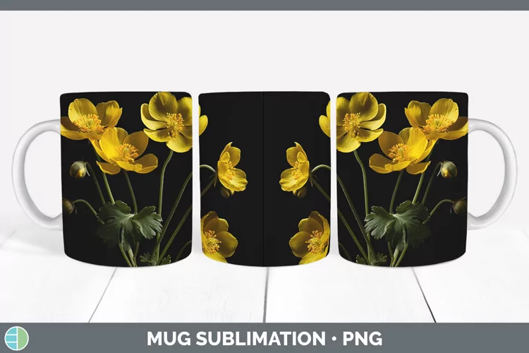 Flowers Buttercup Mug Wrap Sublimation Coffee Cup Designs