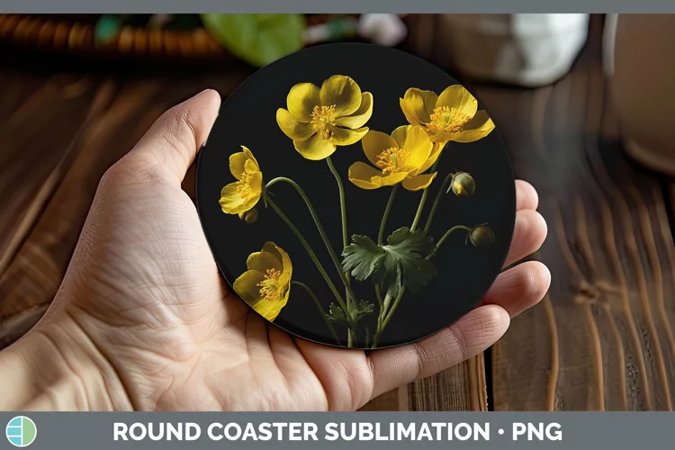 Flowers Buttercup Round Coaster Sublimation Coaster Designs