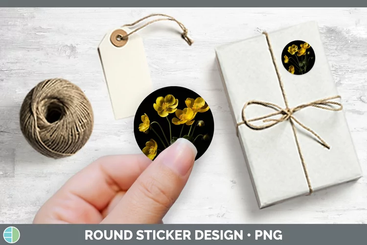 Flowers Buttercup Stickers | Round Labels Designs