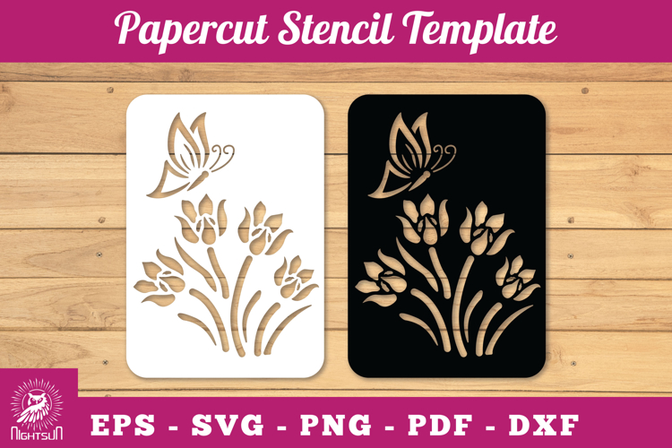 Flowers Butterfly Papercut Stencil SVG