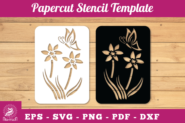 Flowers Butterfly Papercut Stencil SVG