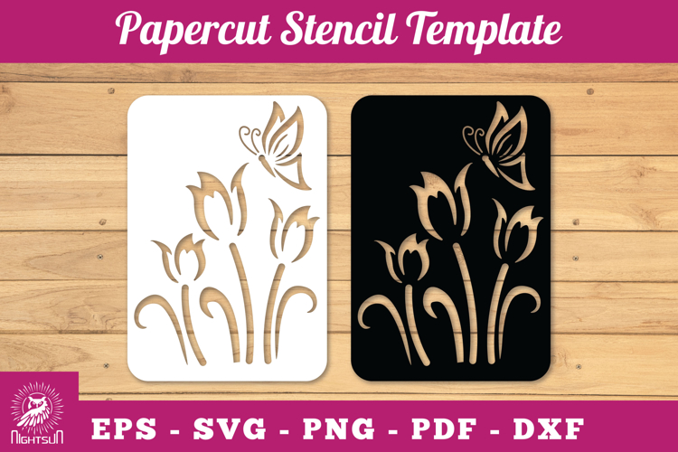 Flowers Butterfly Papercut Stencil SVG