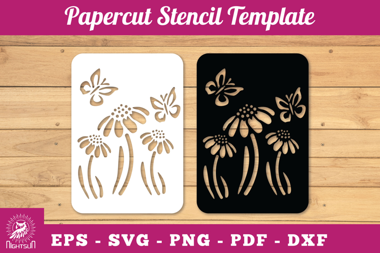 Flowers Butterfly Papercut Stencil SVG