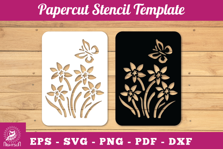 Flowers Butterfly Papercut Stencil SVG