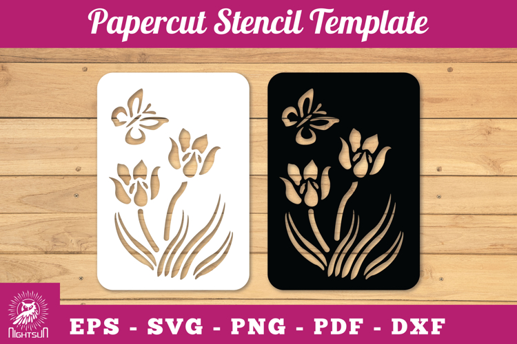 Flowers Butterfly Papercut Stencil SVG