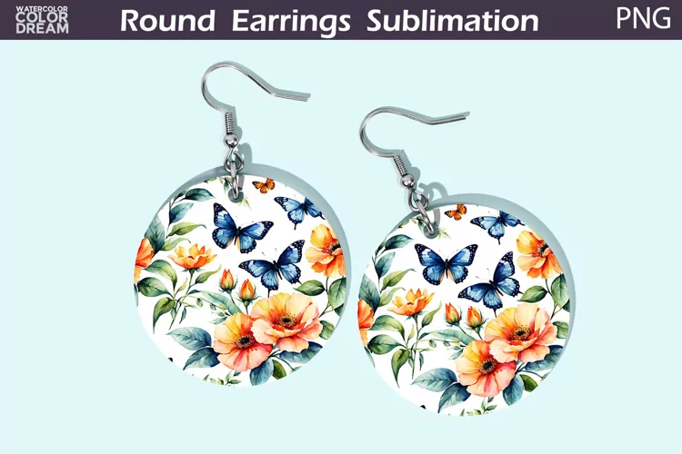 Butterfly Flowers Round Earrings | Butterfly Floral Earrings