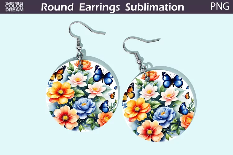 Butterfly Flowers Round Earrings | Butterfly Floral Earrings