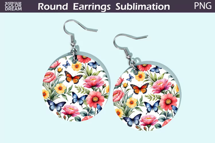 Butterfly Flowers Round Earrings | Butterfly Floral Earrings