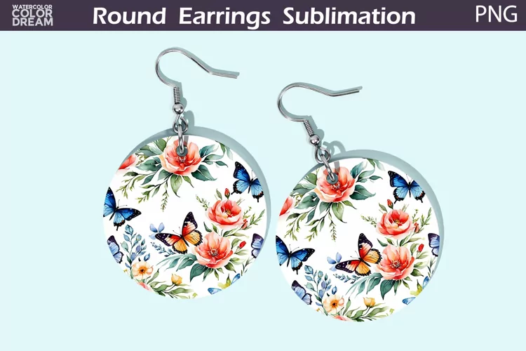 Butterfly Flowers Round Earrings | Butterfly Floral Earrings