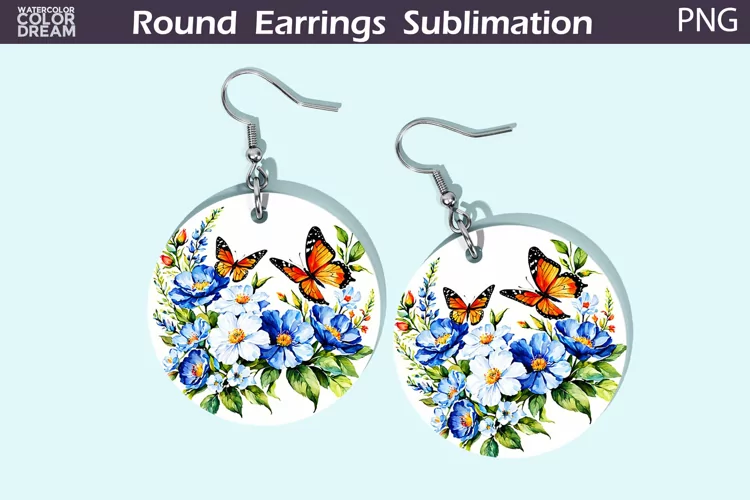 Butterfly Flowers Round Earrings | Butterfly Floral Earrings