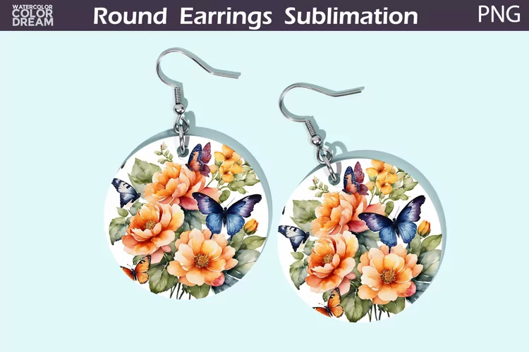 Butterfly Flowers Round Earrings | Butterfly Floral Earrings