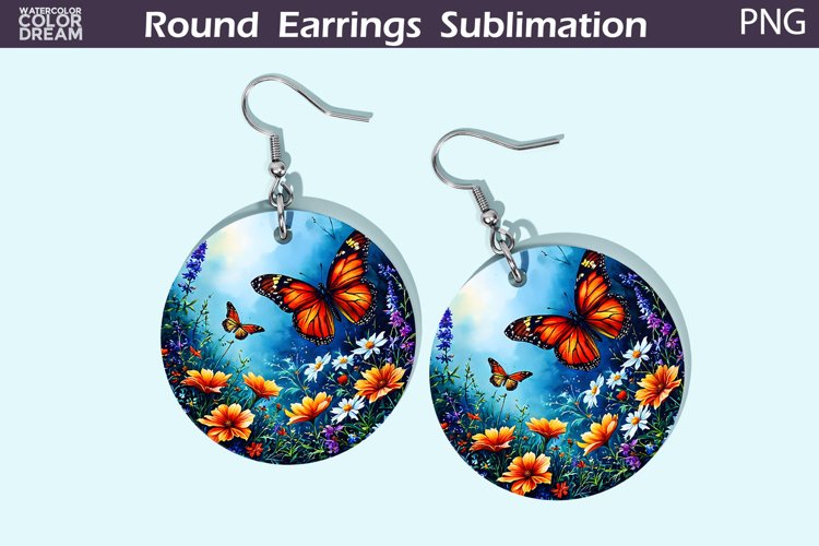 3D Butterfly Flowers Round Earrings | Butterfly Floral Earri example image 1