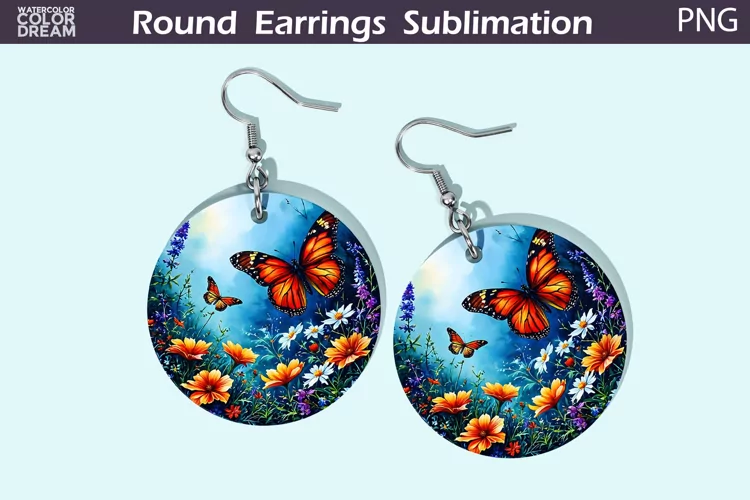 3D Butterfly Flowers Round Earrings | Butterfly Floral Earri