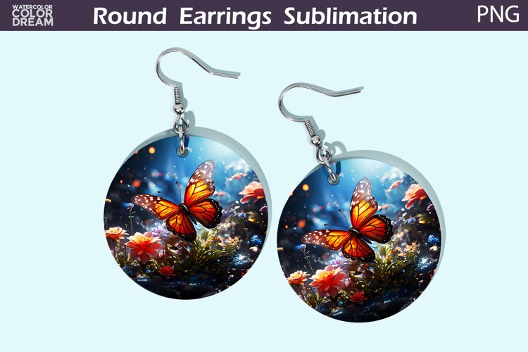 3D Butterfly Flowers Round Earrings | Butterfly Floral Earri example image 1