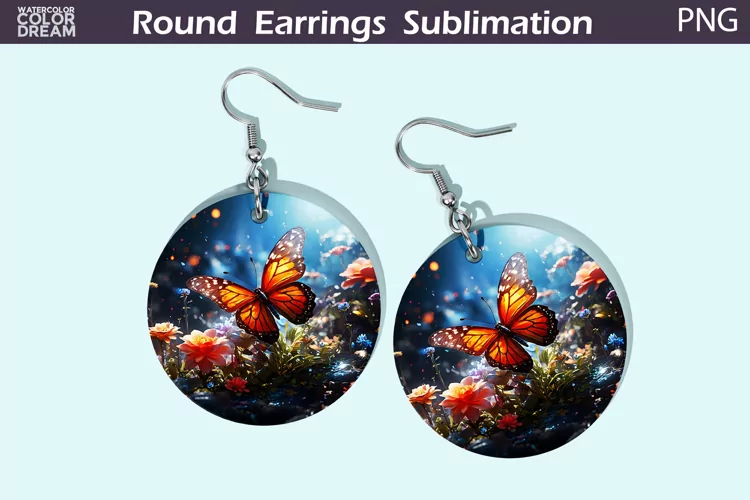 3D Butterfly Flowers Round Earrings | Butterfly Floral Earri