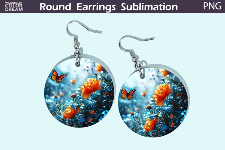 3D Butterfly Flowers Round Earrings | Butterfly Floral Earri