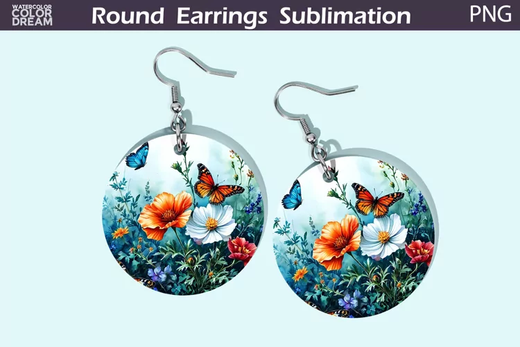 3D Butterfly Flowers Round Earrings | Butterfly Floral Earri