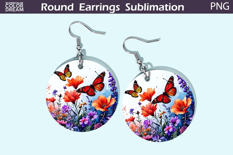 3D Butterfly Flowers Round Earrings | Butterfly Floral Earri example image 1