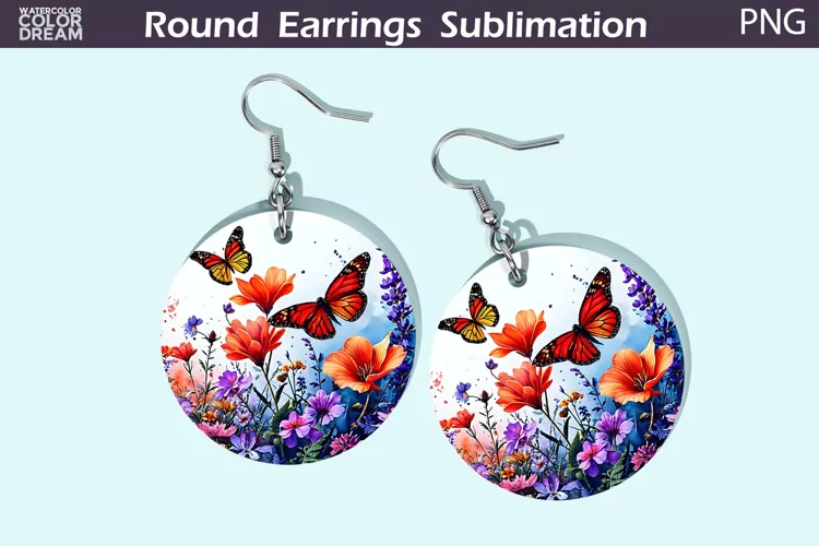 3D Butterfly Flowers Round Earrings | Butterfly Floral Earri
