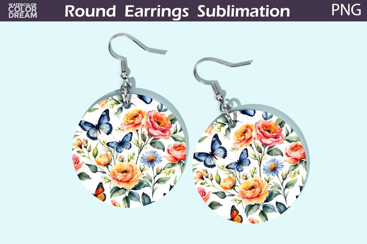 Butterfly Flowers Round Earrings | Butterfly Floral Earrings example image 1
