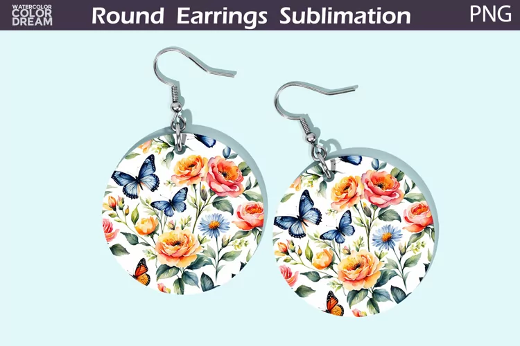 Butterfly Flowers Round Earrings | Butterfly Floral Earrings