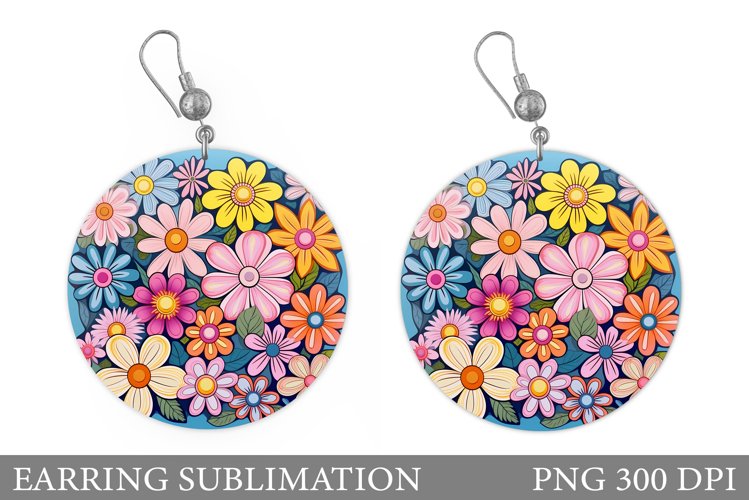 Daisy Flowers Earring Design. Flowers Round Earring example image 1