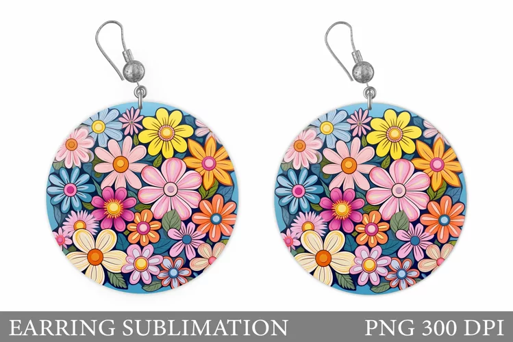 Daisy Flowers Earring Design. Flowers Round Earring