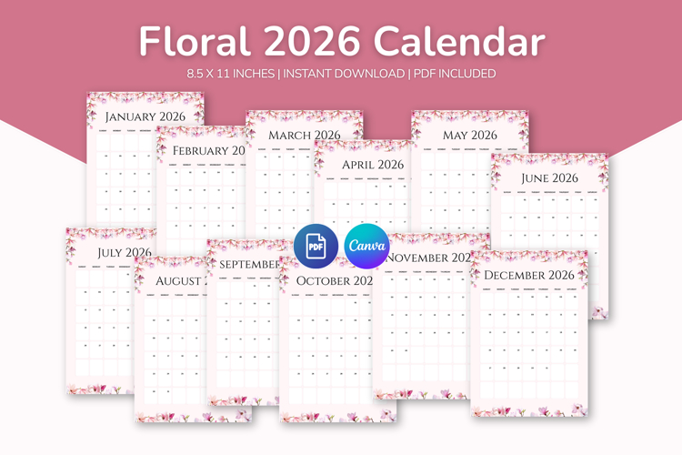 2026 Canva Flower Calendar Editable Template