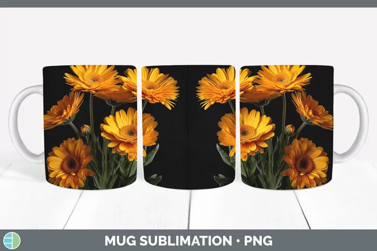 Flowers Calendula Mug Wrap Sublimation Coffee Cup Designs