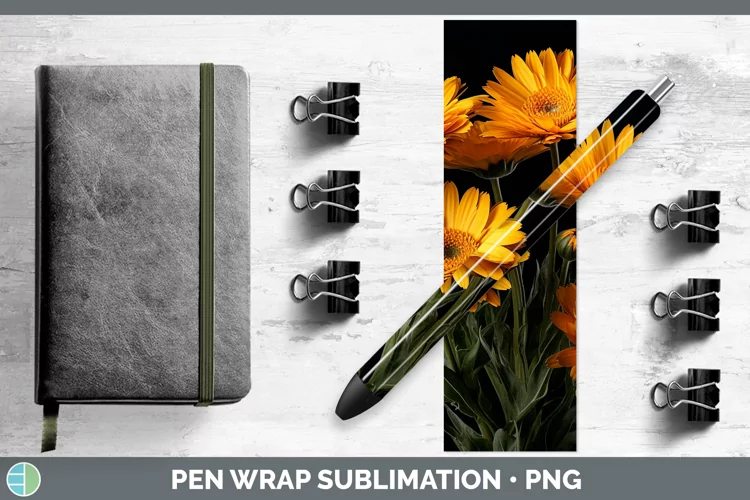 Flowers Calendula Pen Wrap Sublimation Epoxy Pen Designs