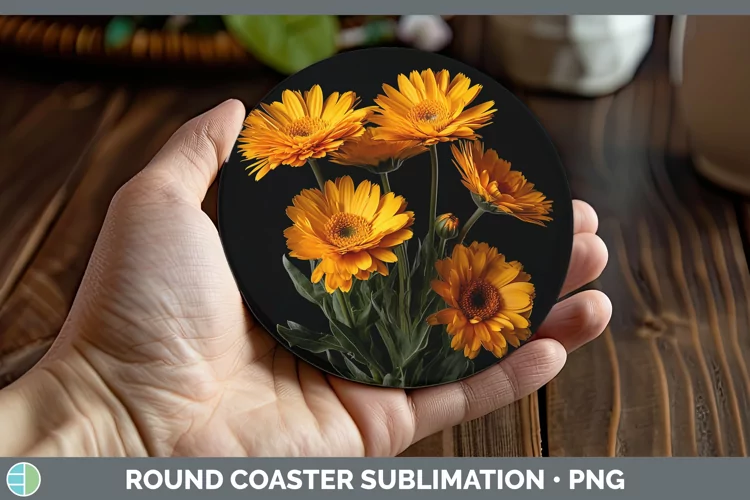 Flowers Calendula Round Coaster Sublimation Coaster Designs