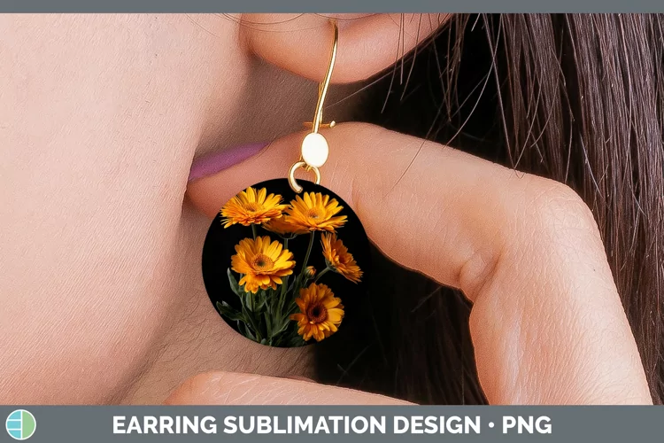 Flowers Calendula Round Earrings Sublimation Earrings Design