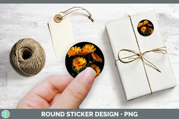Flowers Calendula Stickers | Round Labels Designs