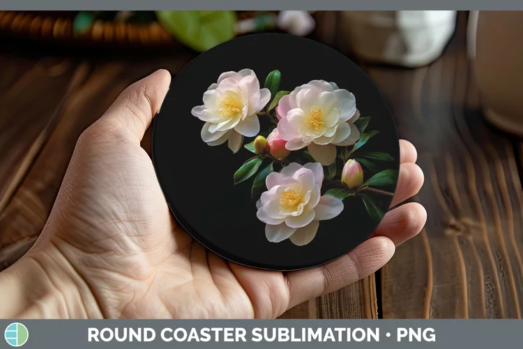Flowers Camellia Round Coaster Sublimation Coaster Designs