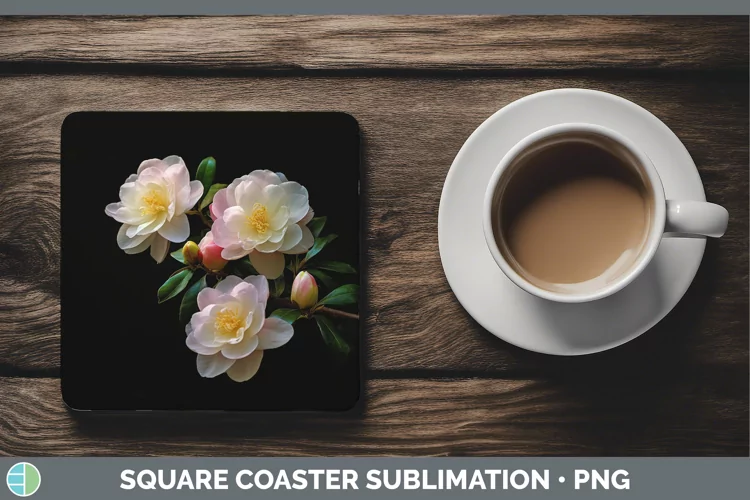 Flowers Camellia Square Coaster Sublimation Coaster Designs