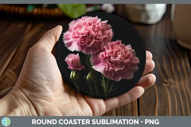 Flowers Carnation Round Coaster Sublimation Coaster Designs