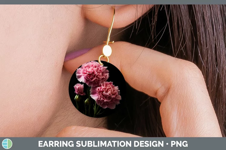 Flowers Carnation Round Earrings Sublimation Earrings Design