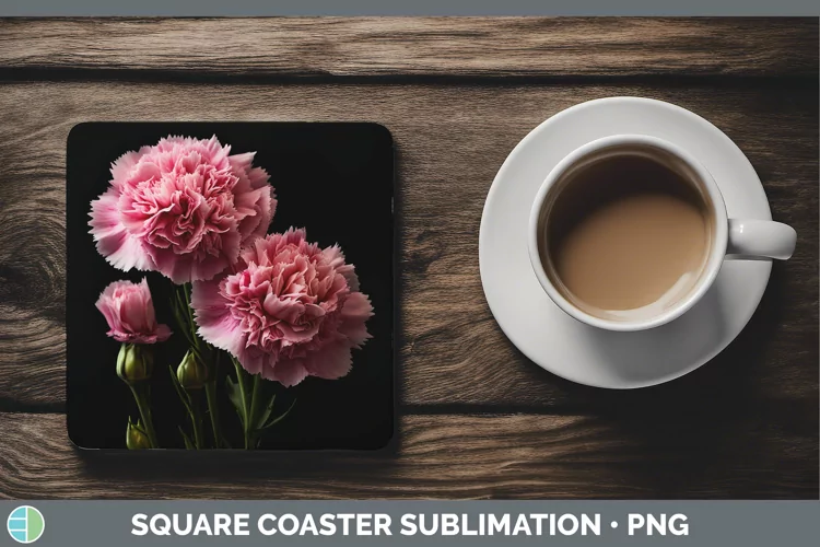 Flowers Carnation Square Coaster Sublimation Coaster Designs