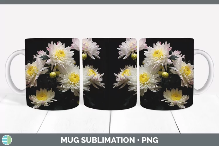 Flowers Chrysanthemum Mug Wrap Sublimation Coffee Cup Design
