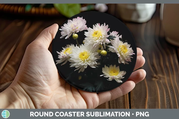Flowers Chrysanthemum Round Coaster Sublimation Coaster Desi